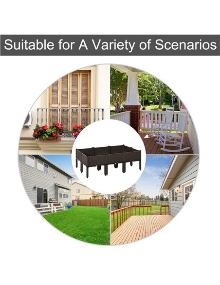 Outsunny Set of 6 Raised Planter Box for Patios, Decks & Condos, Thick Plastic, 40L x 40W x 44H cm, Brown 845-439V02 - pic 84302 | FastDaddyshop
