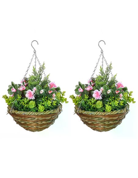 Outsunny Set of 2 Artificial Plant Lisianthus Flowers Hanging Planter with Basket for Indoor Outdoor Decoration 844-360 - pic 84315 | FastDaddyshop
