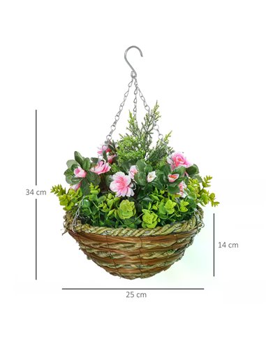 Outsunny Set of 2 Artificial Plant Lisianthus Flowers Hanging Planter with Basket for Indoor Outdoor Decoration 844-360