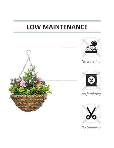 Outsunny Set of 2 Artificial Plant Lisianthus Flowers Hanging Planter with Basket for Indoor Outdoor Decoration 844-360