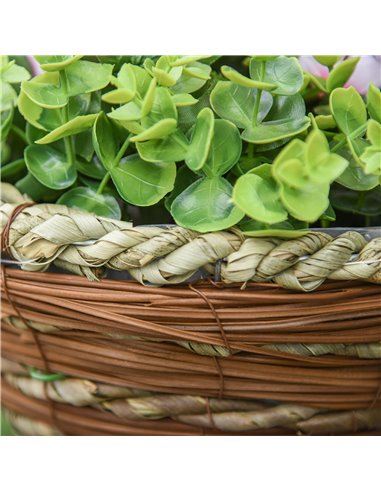 Outsunny Set of 2 Artificial Plant Lisianthus Flowers Hanging Planter with Basket for Indoor Outdoor Decoration 844-360