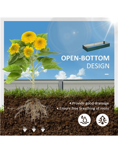 Outsunny Metal Raised Garden Bed Planter Box Outdoor Planters for Growing Flowers, Herbs, Green, 241x90.5x30cm 845-518GN