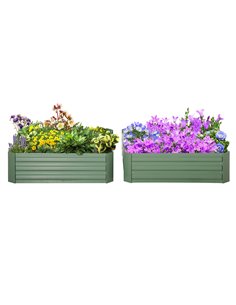 Outsunny Set of 2 291L Raised Garden Bed, Elevated Galvanised Planter Box for Flowers, Herbs, 100x100x30cm, Green 845-517GN