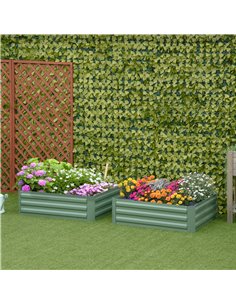 Outsunny Set of 2 291L Raised Garden Bed, Elevated Galvanised Planter Box for Flowers, Herbs, 100x100x30cm, Green 845-517GN 2