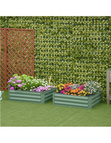 Outsunny Set of 2 291L Raised Garden Bed, Elevated Galvanised Planter Box for Flowers, Herbs, 100x100x30cm, Green 845-517GN