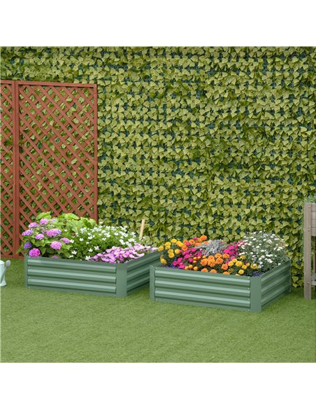Outsunny Set of 2 291L Raised Garden Bed, Elevated Galvanised Planter Box for Flowers, Herbs, 100x100x30cm, Green 845-517GN - pic 84396 | FastDaddyshop
