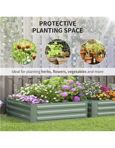 Outsunny Set of 2 291L Raised Garden Bed, Elevated Galvanised Planter Box for Flowers, Herbs, 100x100x30cm, Green 845-517GN