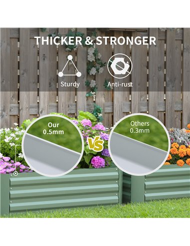 Outsunny Set of 2 291L Raised Garden Bed, Elevated Galvanised Planter Box for Flowers, Herbs, 100x100x30cm, Green 845-517GN