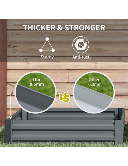 Outsunny Raised Garden Beds: Elevated Galvanised Planter Boxes for Flowers & Herbs, Dark Grey, 100x100x30cm 845-517V00CG - pic 84409 | FastDaddyshop