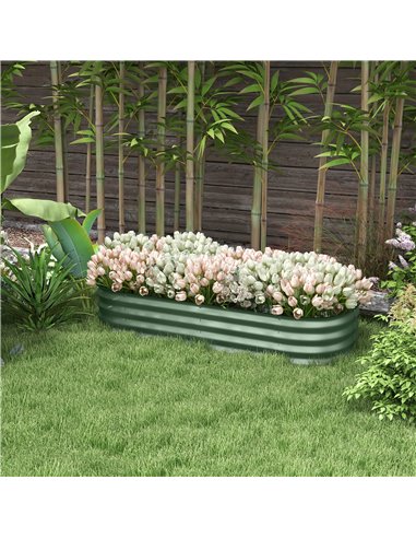 Outsunny Galvanised Raised Garden Bed, Metal Planter Box with Safety Edging, for Flowers, Herbs, Succulents, Green 845-981V01GN