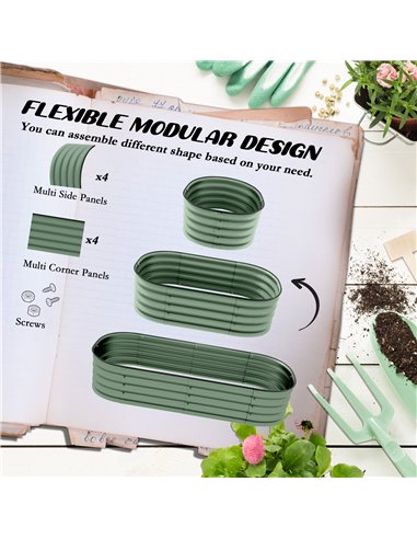 Outsunny Galvanised Raised Garden Bed, Metal Planter Box with Safety Edging, for Flowers, Herbs, Succulents, Green 845-981V01GN