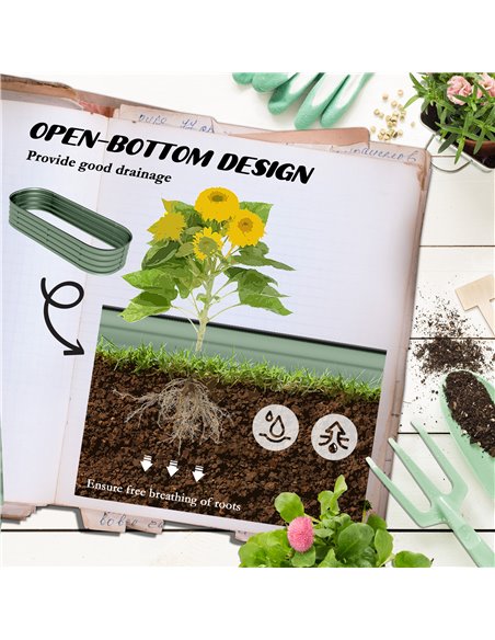 Outsunny Galvanised Raised Garden Bed, Metal Planter Box with Safety Edging, for Flowers, Herbs, Succulents, Green 845-981V01GN - pic 84417 | FastDaddyshop