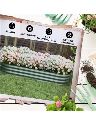 Outsunny Galvanised Raised Garden Bed, Metal Planter Box with Safety Edging, for Flowers, Herbs, Succulents, Green 845-981V01GN