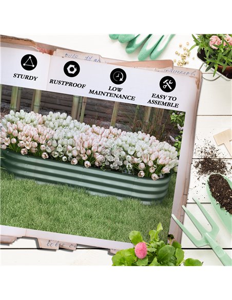 Outsunny Galvanised Raised Garden Bed, Metal Planter Box with Safety Edging, for Flowers, Herbs, Succulents, Green 845-981V01GN - pic 84419 | FastDaddyshop