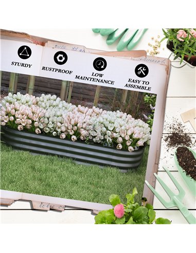 Outsunny Galvanised Raised Garden Bed, Metal Planter Box with Safety Edging, for Flowers, Herbs, Succulents, Dark Grey 845-981V0