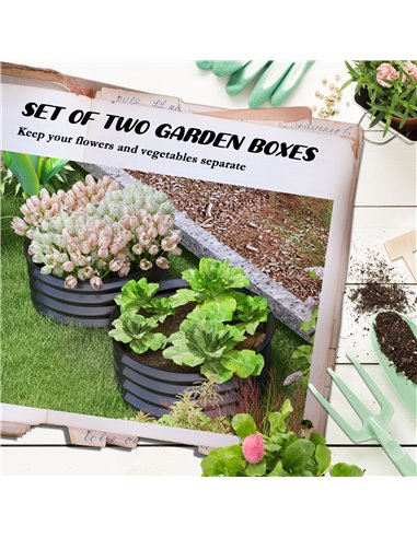 Outsunny Set of 2 Raised Garden Bed, Metal Planter Box with Safety Edging, Easy-to-assemble Stock Tank, Dark Grey 845-972V00CG