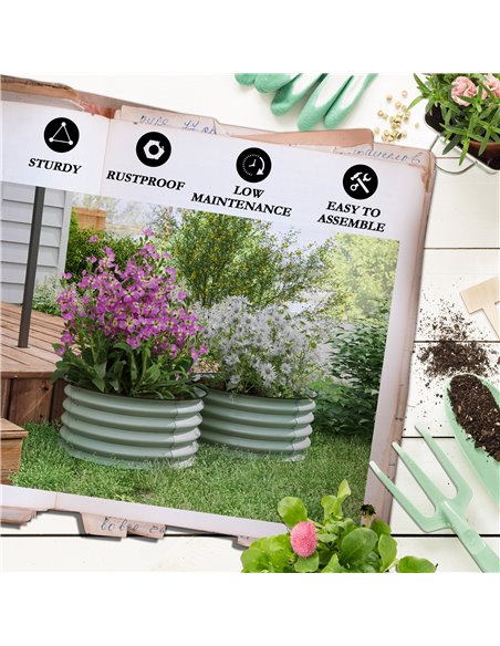 Outsunny Set of 2 Raised Garden Bed, Metal Planter Box with Safety Edging, Easy-to-assemble Stock Tank, Green 845-972V00GN - pic 84446 | FastDaddyshop