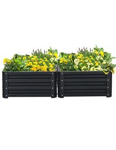 Outsunny Set of 2 Raised Garden Bed, Outdoor Elevated Galvanised Planter Box for Flowers, Herbs, 60x60x30.5cm, Grey 845-041V01GY