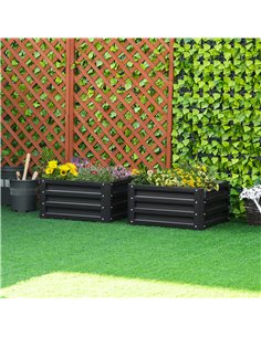 Outsunny Set of 2 Raised Garden Bed, Outdoor Elevated Galvanised Planter Box for Flowers, Herbs, 60x60x30.5cm, Grey 845-041V01GY 2