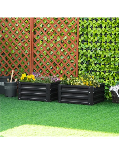 Outsunny Set of 2 Raised Garden Bed, Outdoor Elevated Galvanised Planter Box for Flowers, Herbs, 60x60x30.5cm, Grey 845-041V01GY - pic 84450 | FastDaddyshop