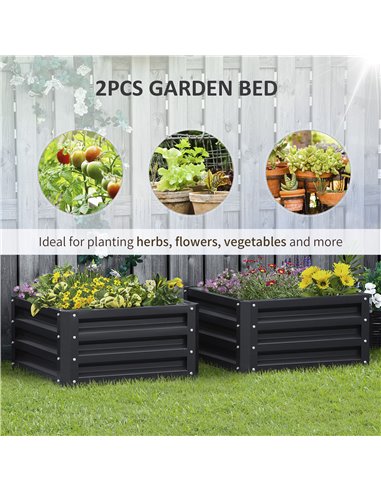 Outsunny Set of 2 Raised Garden Bed, Outdoor Elevated Galvanised Planter Box for Flowers, Herbs, 60x60x30.5cm, Grey 845-041V01GY