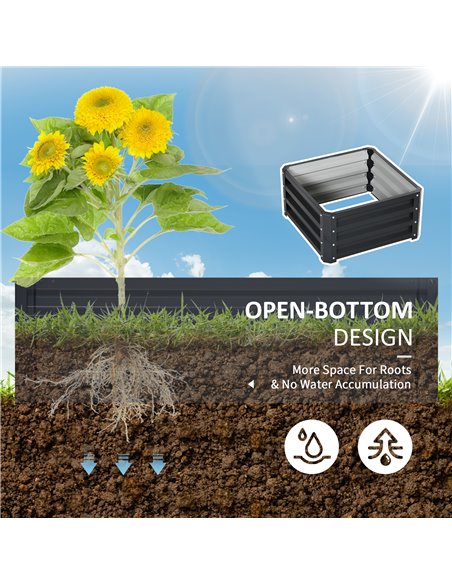 Outsunny Set of 2 Raised Garden Bed, Outdoor Elevated Galvanised Planter Box for Flowers, Herbs, 60x60x30.5cm, Grey 845-041V01GY - pic 84453 | FastDaddyshop