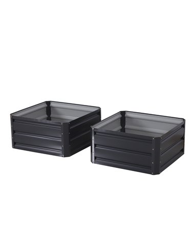 Outsunny Set of 2 Raised Garden Bed, Outdoor Elevated Galvanised Planter Box for Flowers, Herbs, 60x60x30.5cm, Grey 845-041V01GY