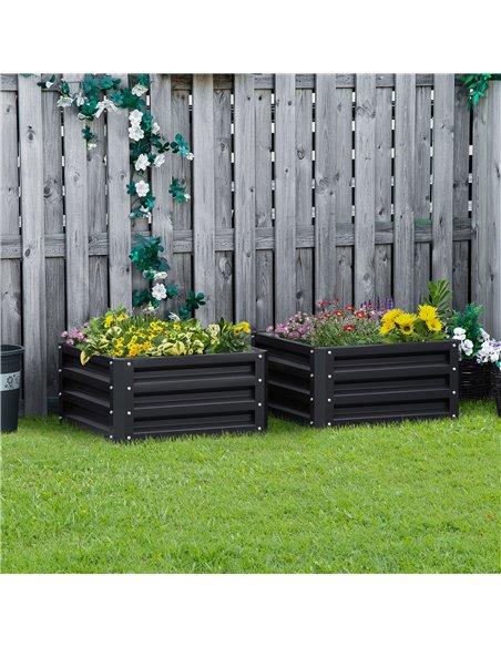 Outsunny Set of 2 Raised Garden Bed, Outdoor Elevated Galvanised Planter Box for Flowers, Herbs, 60x60x30.5cm, Grey 845-041V01GY - pic 84457 | FastDaddyshop