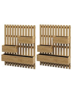 Outsunny Set of 2 Wall-mounted Wooden Garden Planters with Trellis, Drainage Holes and Movable Planter Boxes, Wall Raised Garden