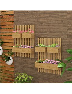 Outsunny Set of 2 Wall-mounted Wooden Garden Planters with Trellis, Drainage Holes and Movable Planter Boxes, Wall Raised Garden 2
