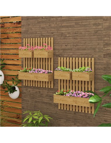 Outsunny Set of 2 Wall-mounted Wooden Garden Planters with Trellis, Drainage Holes and Movable Planter Boxes, Wall Raised Garden