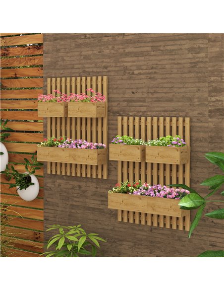 Outsunny Set of 2 Wall-mounted Wooden Garden Planters with Trellis, Drainage Holes and Movable Planter Boxes, Wall Raised Garden - pic 84459 | FastDaddyshop