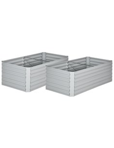 Outsunny 180L x 90W x 59H cm Set of 2 Raised Beds, Outdoor Planters, Light Grey 845-P020