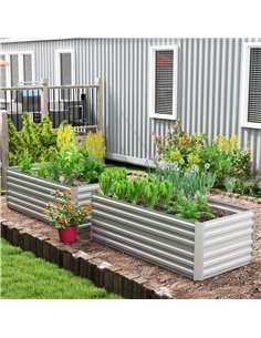 Outsunny 180L x 90W x 59H cm Set of 2 Raised Beds, Outdoor Planters, Light Grey 845-P020 2