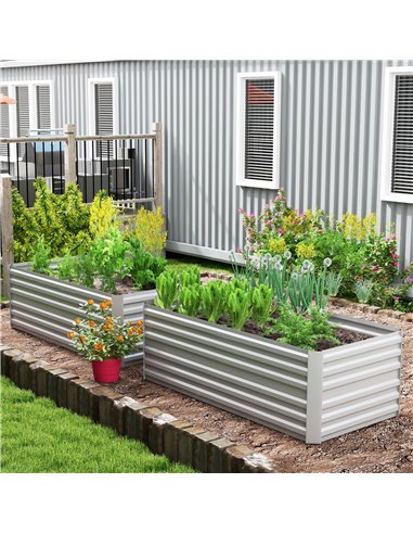 Outsunny Set of 2 Raised Beds for Garden, Galvanised Steel Outdoor Planters with Multi-reinforced Rods for Plants, Flowers, 180 