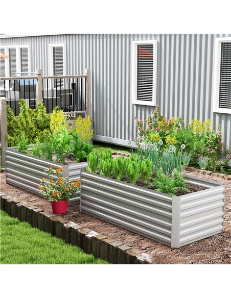 Outsunny Set of 2 Raised Beds for Garden, Galvanised Steel Outdoor Planters with Multi-reinforced Rods for Plants, Flowers, 180  - pic 84468 | FastDaddyshop