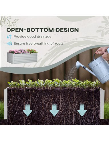 Outsunny Set of 2 Raised Beds for Garden, Galvanised Steel Outdoor Planters with Multi-reinforced Rods for Plants, Flowers, 180 