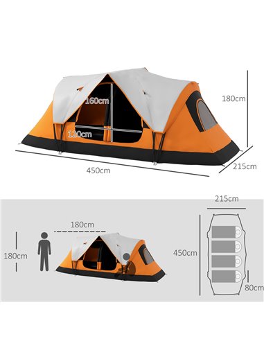 Outsunny Camping Tent for 6-8 Man with 2000mm Waterproof Rainfly and Carry Bag for Fishing Hiking Festival, Orange A20-422V00OG