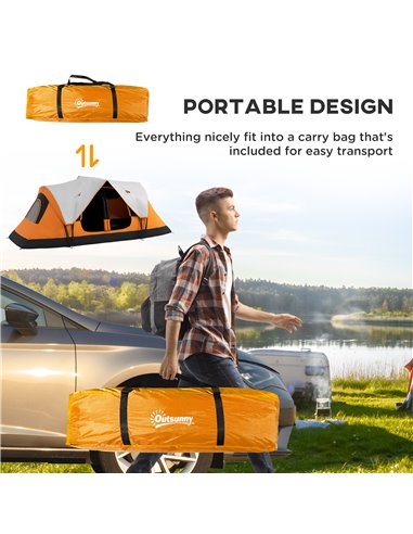 Outsunny Camping Tent for 6-8 Man with 2000mm Waterproof Rainfly and Carry Bag for Fishing Hiking Festival, Orange A20-422V00OG