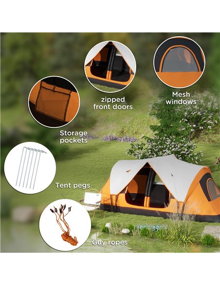 Outsunny Camping Tent for 6-8 Man with 2000mm Waterproof Rainfly and Carry Bag for Fishing Hiking Festival, Orange A20-422V00OG - pic 84483 | FastDaddyshop