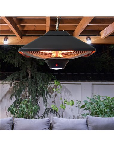 Outsunny 2kw Outdoor Hanging Ceiling Mounted Aluminium Halogen Electric Heater LED Garden Patio Warmer w/Remote Control 842-063