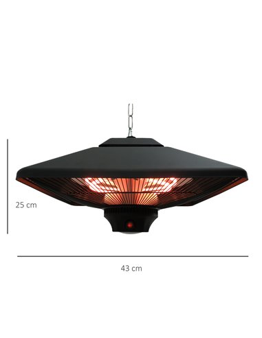Outsunny 2kw Outdoor Hanging Ceiling Mounted Aluminium Halogen Electric Heater LED Garden Patio Warmer w/Remote Control 842-063
