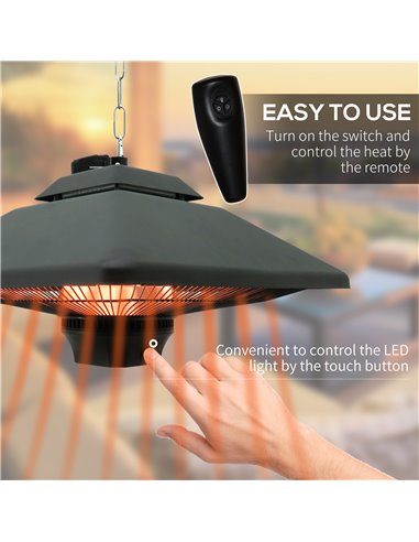 Outsunny 2kw Outdoor Hanging Ceiling Mounted Aluminium Halogen Electric Heater LED Garden Patio Warmer w/Remote Control 842-063