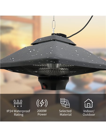 Outsunny 2kw Outdoor Hanging Ceiling Mounted Aluminium Halogen Electric Heater LED Garden Patio Warmer w/Remote Control 842-063 - pic 84498 | FastDaddyshop