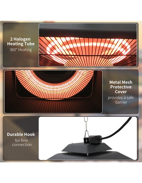 Outsunny 2kw Outdoor Hanging Ceiling Mounted Aluminium Halogen Electric Heater LED Garden Patio Warmer w/Remote Control 842-063 - pic 84499 | FastDaddyshop