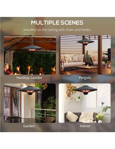 Outsunny 2kw Outdoor Hanging Ceiling Mounted Aluminium Halogen Electric Heater LED Garden Patio Warmer w/Remote Control 842-063 - pic 84500 | FastDaddyshop