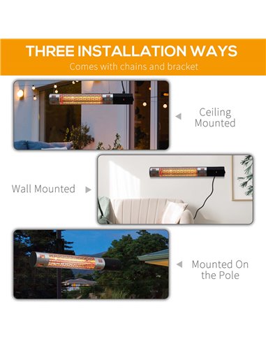 Outsunny Outdoor Patio Garden Warmer 1500W Wall Mounted Electric Infrared Halogen Heater with Remote Control Black 842-113