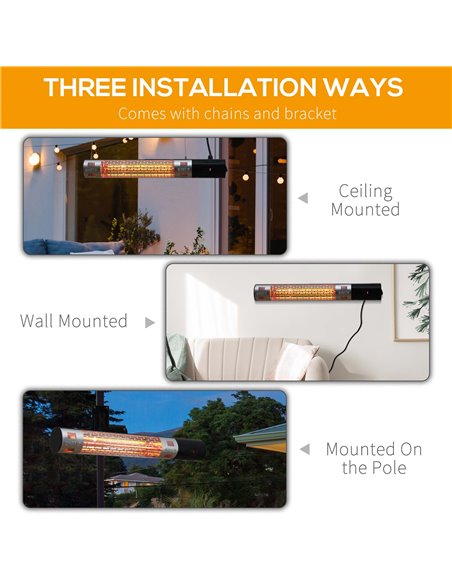 Outsunny Outdoor Patio Garden Warmer 1500W Wall Mounted Electric Infrared Halogen Heater with Remote Control Black 842-113 - pic 84506 | FastDaddyshop