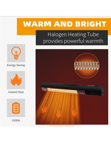 Outsunny Outdoor Patio Garden Warmer 1500W Wall Mounted Electric Infrared Halogen Heater with Remote Control Black 842-113 - pic 84509 | FastDaddyshop