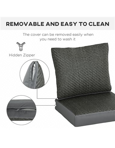Outsunny Set of 4 Outdoor Seat Cushions with Backrest, Fabric and PE Rattan Cover, Water Repellent Seat Pads for Chair, Swing, S